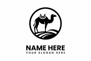 Silhouette of a Camel Inside a Circle Logo Design Concept.