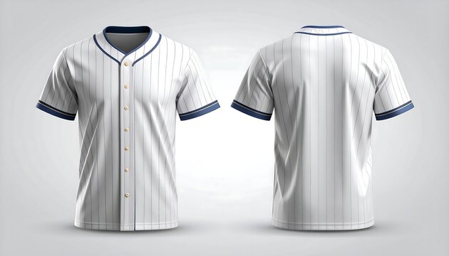 Realistic baseball jersey with blue pinstripes, representing athletic brand mockup. - Powered by Adobe