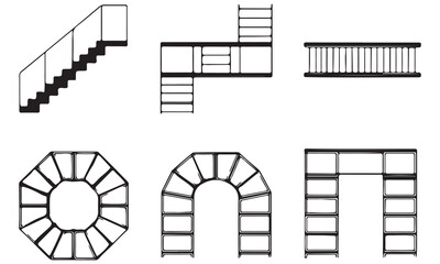 Staircase and Escalator Architecture Symbols – Top and Side View CAD Elements for Floor Plans