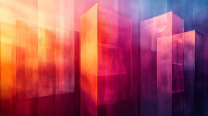 Abstract Cityscape at Sunset: Vibrant Hues and Geometric Forms