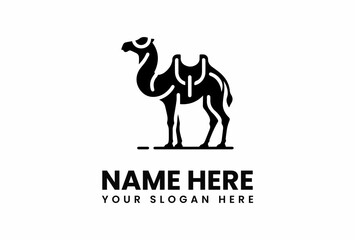 Stylized Black Silhouette of a Dromedary Camel with Saddle.