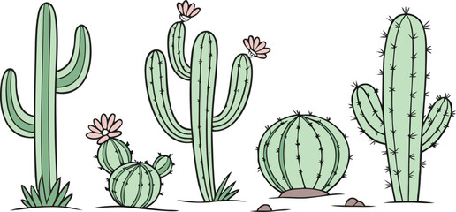 cactus in desert on illustration 