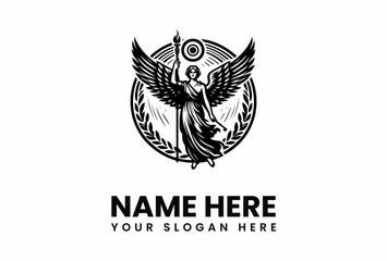 Fototapeta premium Winged Angel Holding Torch Emblem of Strength and Guidance.