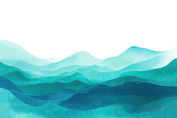 Abstract watercolor depiction of layered teal and turquoise mountains or waves