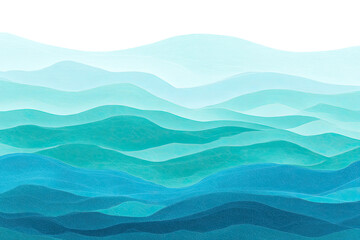 Layered teal and aqua mountain/water scene
