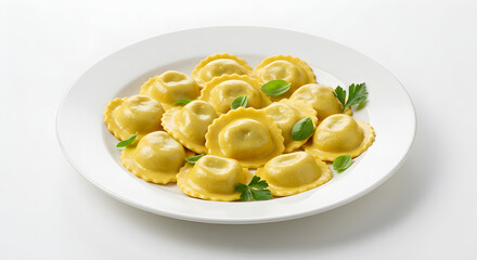 Delicious Italian Ravioli Pasta on White Plate Isolated