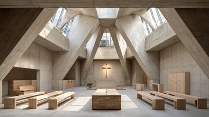Modern concrete church interior