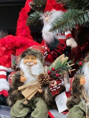 Traditional Santa Claus with red Christmas decor