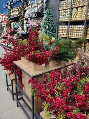 Red Christmas berries with green branches