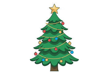 Fototapeta premium Decorated Christmas Tree with Star and Ornaments.