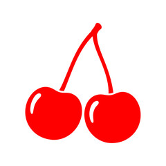 Obraz premium Illustration showing a pair of vibrant cherries with connected stems, a fruity and juicy design element