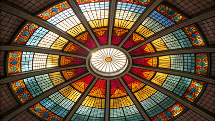 Colorful Stained Glass Window with Radiant Sunlight	

