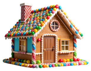 Cartoon Candy House with Chocolate Doors and Peppermint Shingles – Isolated PNG