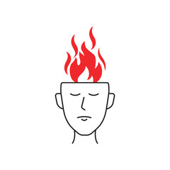 anger icon like man with fire inside mind. concept of person out of control and irritability. flat simple linear style trend modern angry logotype graphic design element isolated on white background