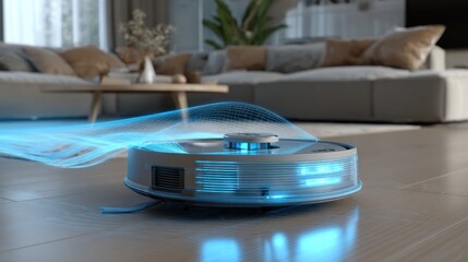 Modern robotic vacuum cleaner in a living room