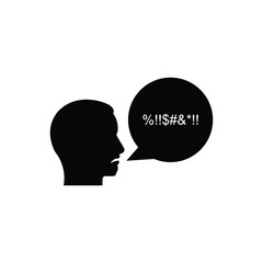 rude person with bad swear talk in bubble. flat simple style graphic design element isolated on white background. concept of broken human communication and dissatisfied obscene behavior in society