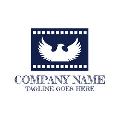 Obraz premium Film Strip Reel with Spread Eagle Hawk Falcon Movie Cinema Photography Logo Design