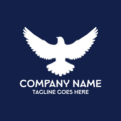Flying Spread Wing White Dove Pigeon for Freedom Peace Religion Logo