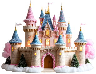 Fantasy Candy Castle with Sprinkles and Licorice Towers – Transparent PNG
