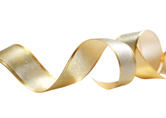 Elegant gold ribbon curled and twisted against a stark black background