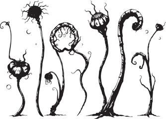 Set of plants and flowers. Hand drawn vector illustration	