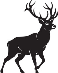Vector art of silhouette of a majestic stag with large antlers isolated on white background