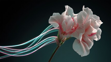 Pink flower with glowing lines