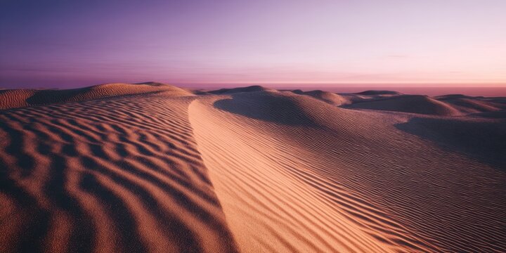 The vast desert landscape showcasing undulating sand dunes at sunset. - Powered by Adobe