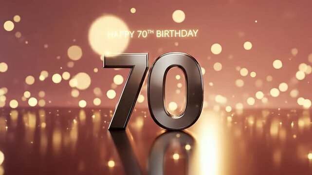 3D number 70 birthday graphic with golden glow and text happy 70th birthday