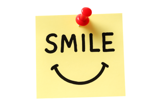 Cheerful Smile Sticky Note with Handwritten Text and Smiley Face for Office, School, or Home Inspiration