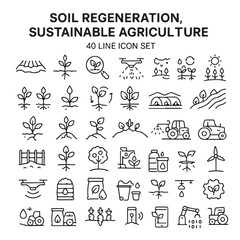 Soil regeneration,sustainable agriculture line icon set