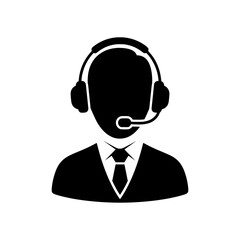 Vector illustration of a man silhouette wearing a headset with microphone