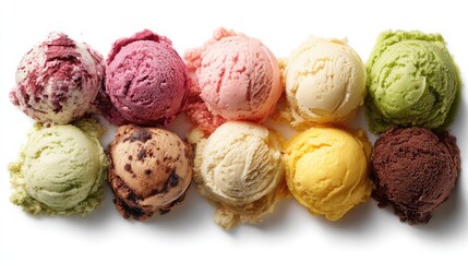Delicious colorful ice cream scoops flavors assortment top view food