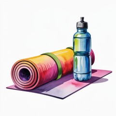 Yoga Mat and Water Bottle Ready for Practice in a Serene Space During Bright Daylight