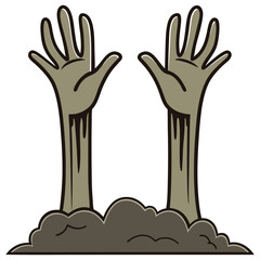 Obraz premium Cartoon Zombie Hands Emerging from the Grave on Halloween Night Scene