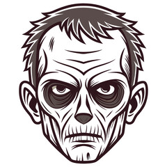 Obraz premium Detailed monochrome illustration of a zombie head with menacing gaze