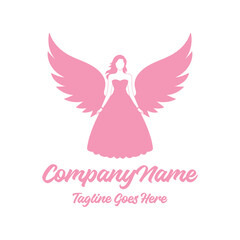 Beauty Pretty Woman Girl Lady with Bride Gown and Angel Wings Illustration Design