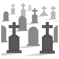 Spooky Graveyard with Various Tombstones and Crosses Cast Underneath Shadows