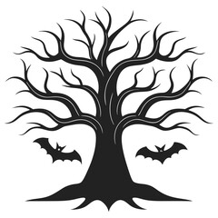 Spooky silhouette of a bare tree with bats for Halloween backgrounds