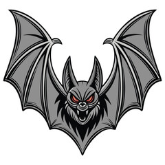 Stylized Bat with Red Eyes and Gray Wings Spread Out Wide Open