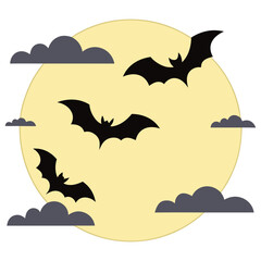 Naklejka premium Stylized Halloween image with bats flying in front of a full moon