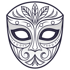 Stylized Tribal Mask with Botanical and Geometric Elements Illustration Art