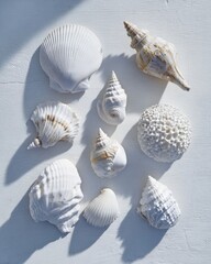 Arrangement Of White Seashells On Light Background