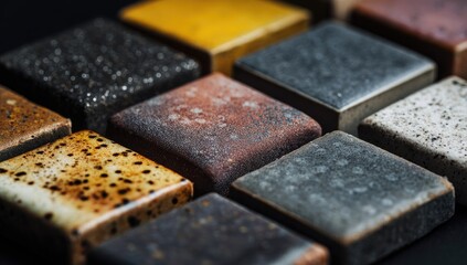 Close-up view of various ceramic tiles