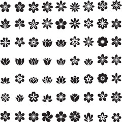 Collection of Black Flower and Leaf Icons floral symbol