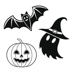 Fototapeta premium Creepy Halloween Silhouettes of Haunted Icons
