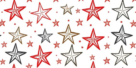 Obraz premium Whimsical scribbled Christmas stars forming a seamless repeating pattern on a white background, seamless, design