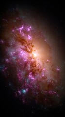 Spiral Galaxy With Pink And Purple Nebulae