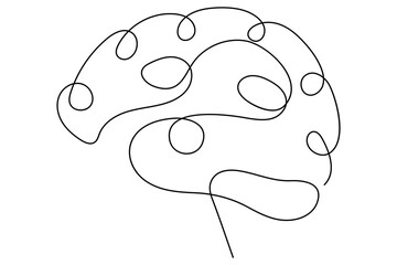 Vector illustration of human brain using a single continuous line on white background
