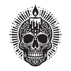 black Skull with candle Silhouette Vector, High Quality Illustration on White Background